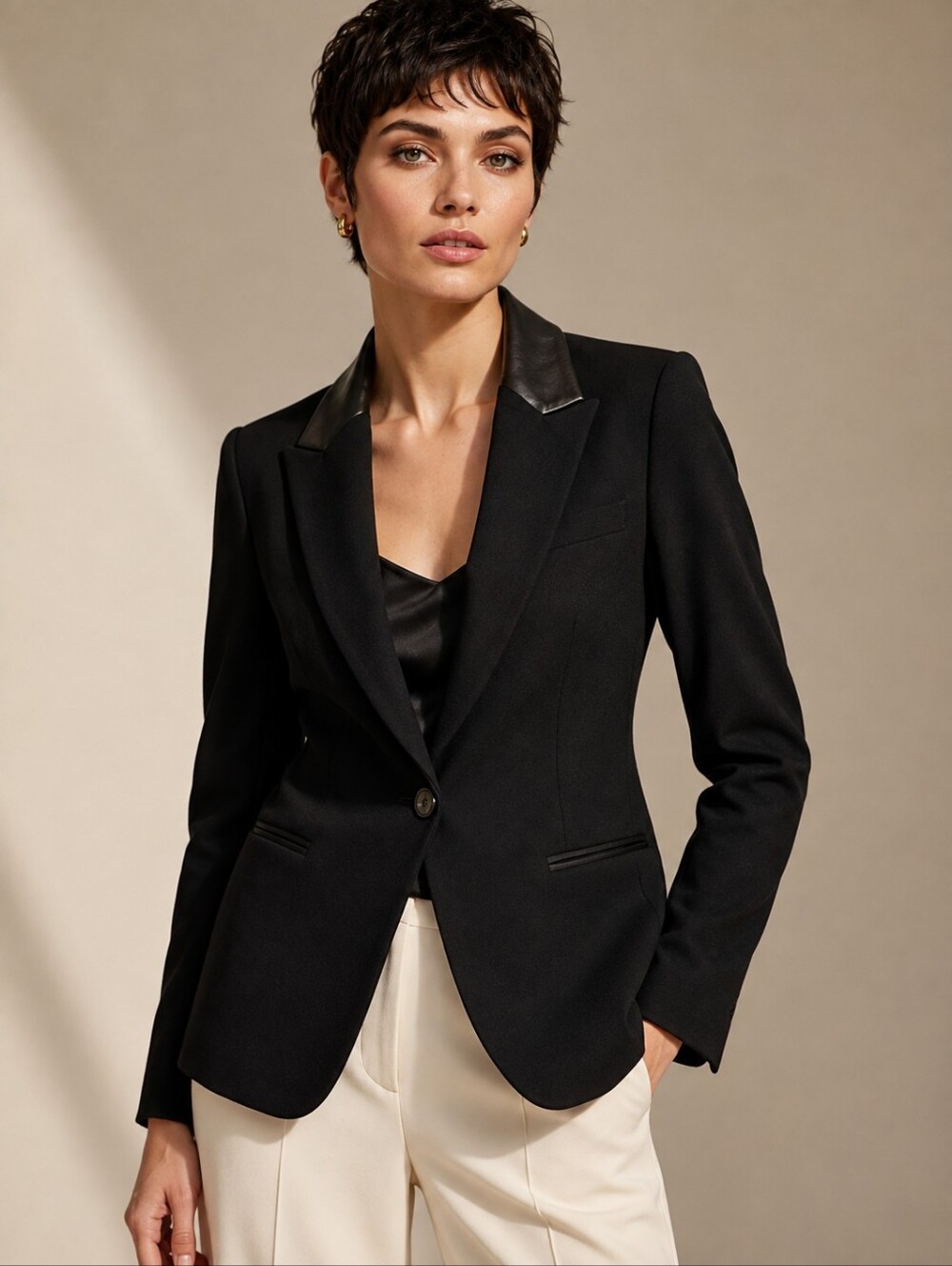 CLUB MONACO WOOL BLAZER ITALIAN LAMB LEATHER COLLAR BLACK SIZE 4